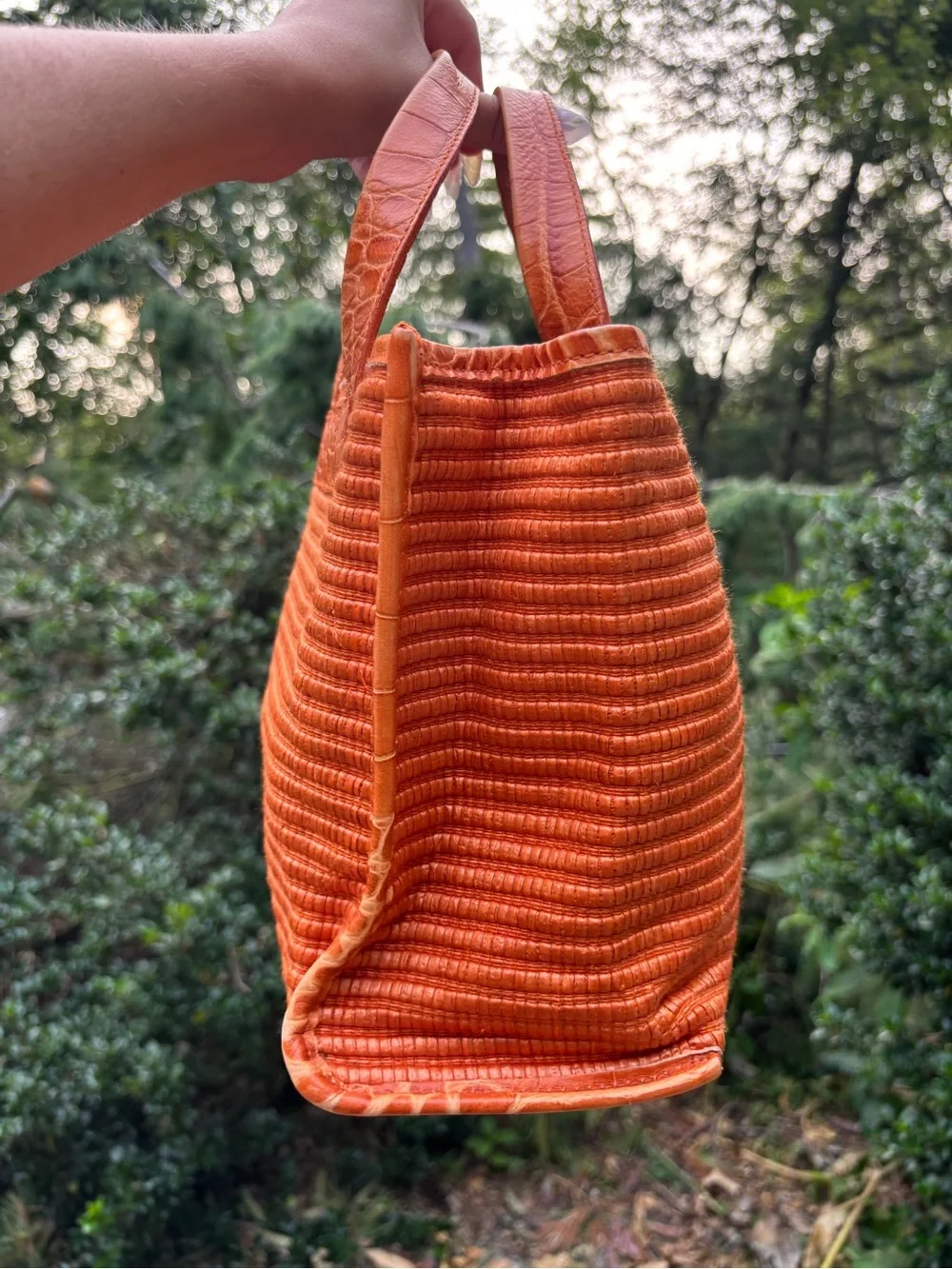 Furla Wicker Croc Embossed Tote Bag